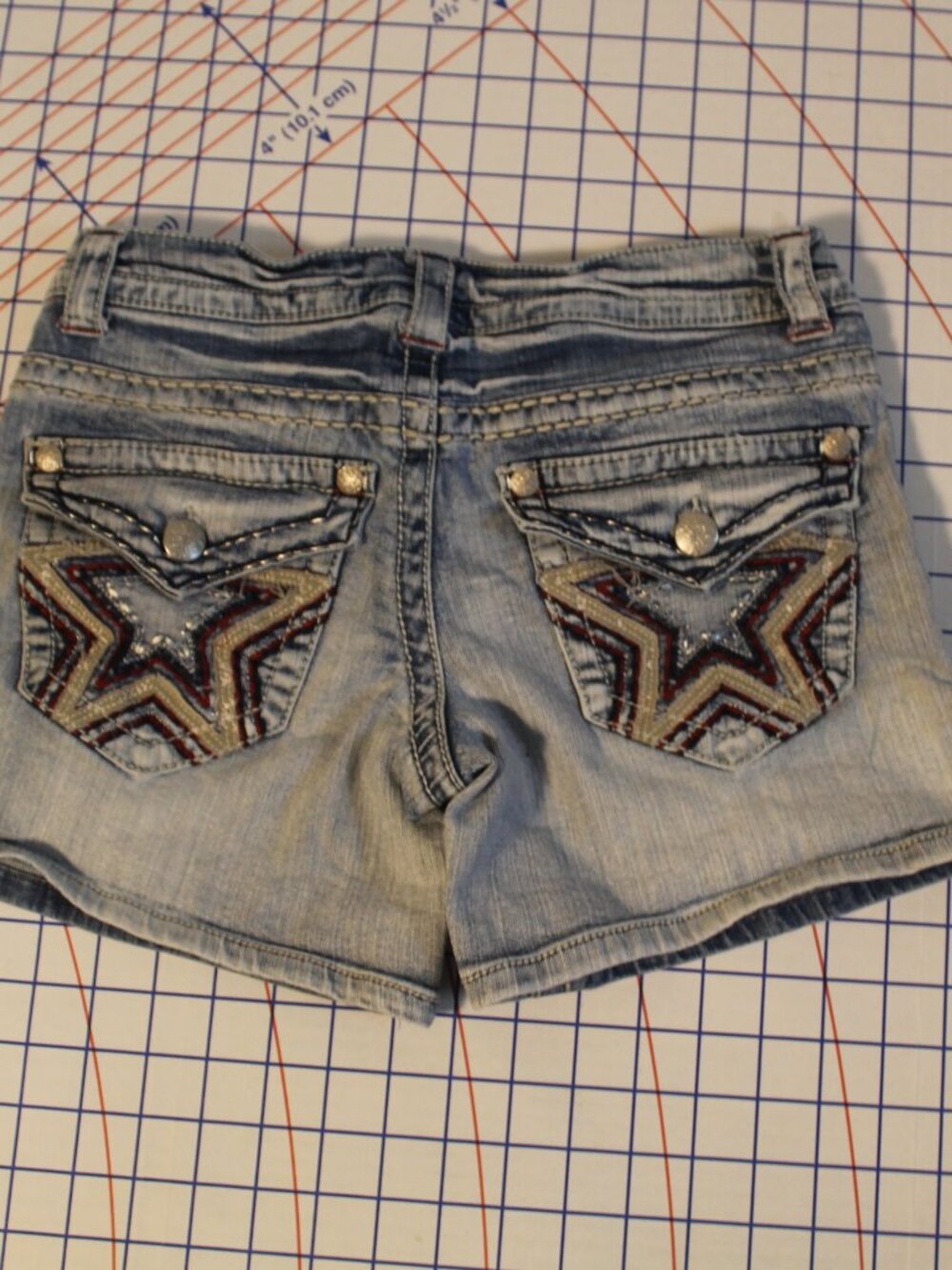 Paisley Sky Embroidered Denim Shorts 5" Inseam Americana Star Size 4
